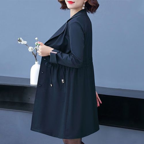 skgoldy中年秋风衣中长款新款50岁洋气高贵中老年女春秋上衣 藏青色 m