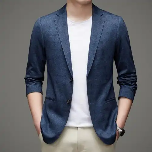 0成交116件跨境男装批发春季新款男式商务休闲针织免烫修身西装外套