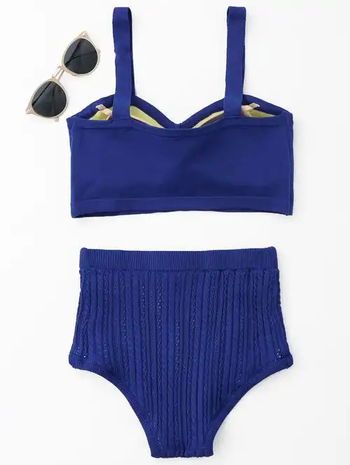 泳装2018韩国正品时尚新款提花针织三角分体分体泳衣