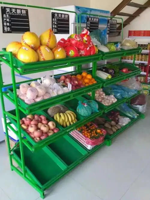 蔬菜货架展示架超市四层水果货架新款多功能便利店卖菜水果的架子黑色