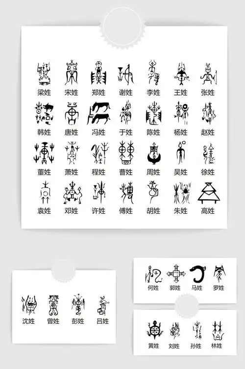 中国古代甲骨文姓氏矢量素材