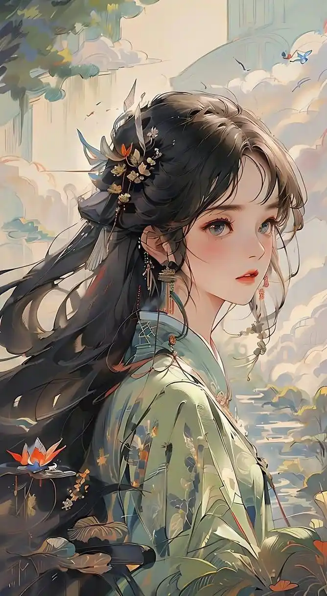 唯美画风的古装女子 prompt 杰作,古装美女,泼墨,国风,荷花般的美少女