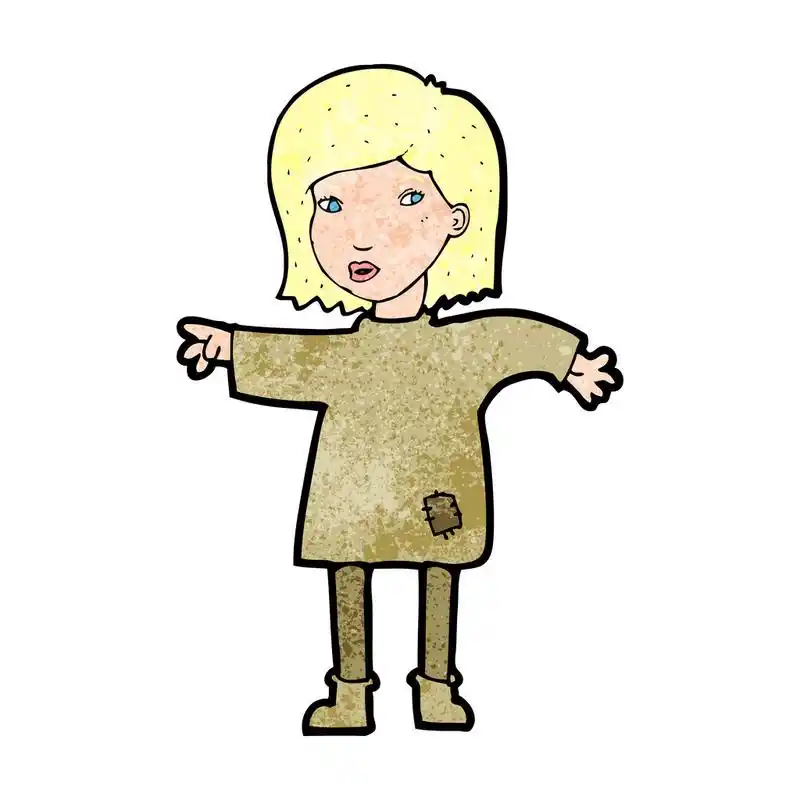 穿着修补衣服的卡通人物