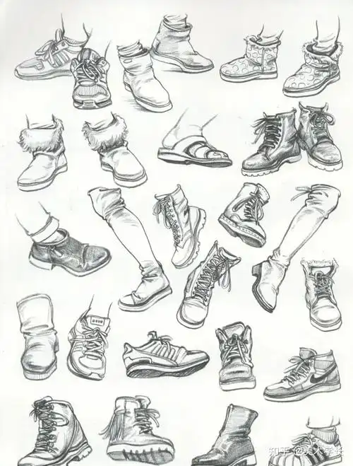 将鞋子看成一个几何形体,分析鞋子的立面,平面和斜面.