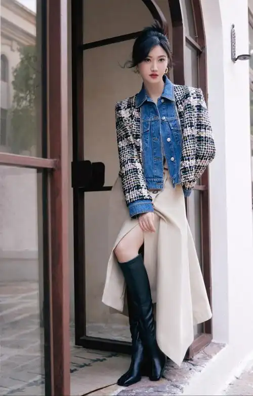 景甜秋日造型保暖又时尚黑发红唇气场强