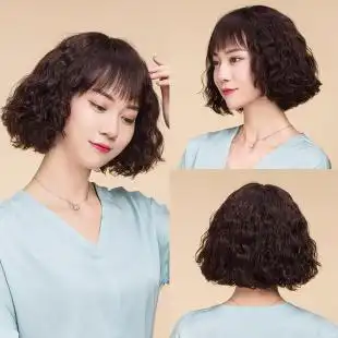 假发女短发短卷发玉米烫中长卷发送妈妈真发圆脸蓬松中老年发套