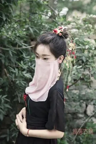 挽袖古风汉服面纱挂耳遮面古装防晒清新淡雅发饰