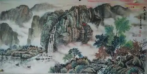 笔墨点山河,色彩抒情怀____吴作成山水画习作.