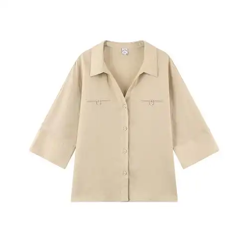 studioantoine浅驼法式petitesuggyl联名24春复古亚麻衬衫