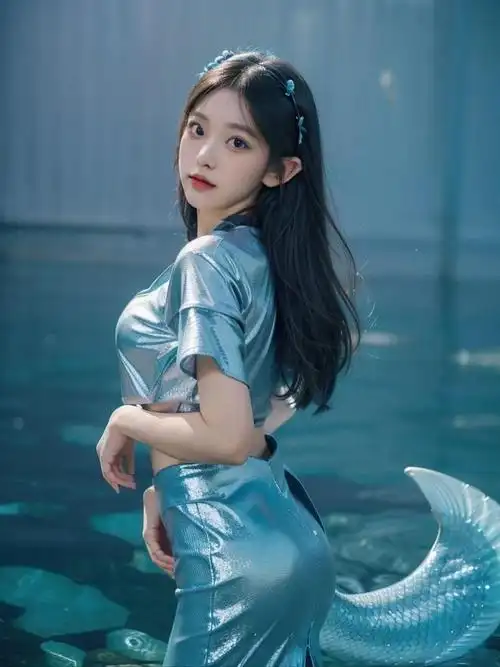 美女清凉一夏女神泳池中尽显婀娜身姿猫耳朵发卡更添俏皮可爱