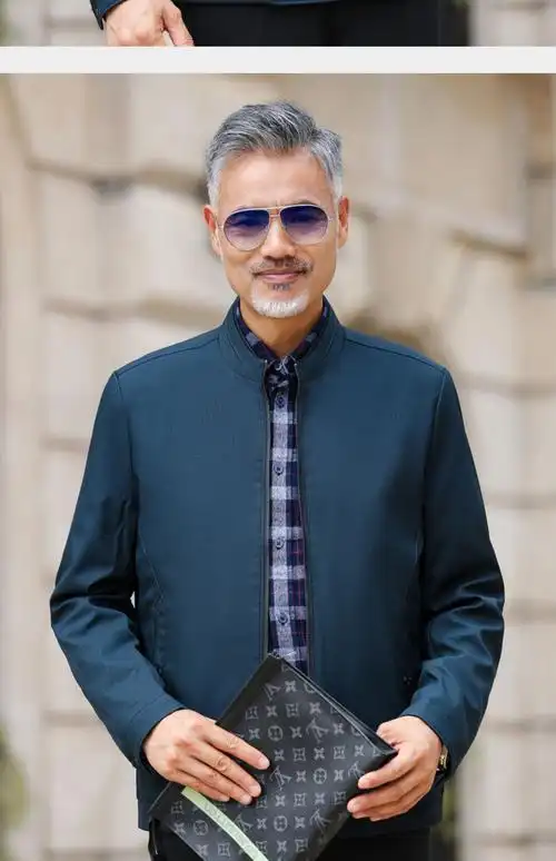 例柏(leerboor)品牌男装男装中年立领夹克春秋款纯色外套商务休闲爸爸