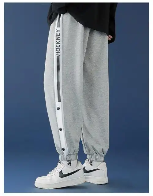 侧面开口裤子男排扣夏季薄款休闲运动潮青少年装春秋款九分长裤 k283