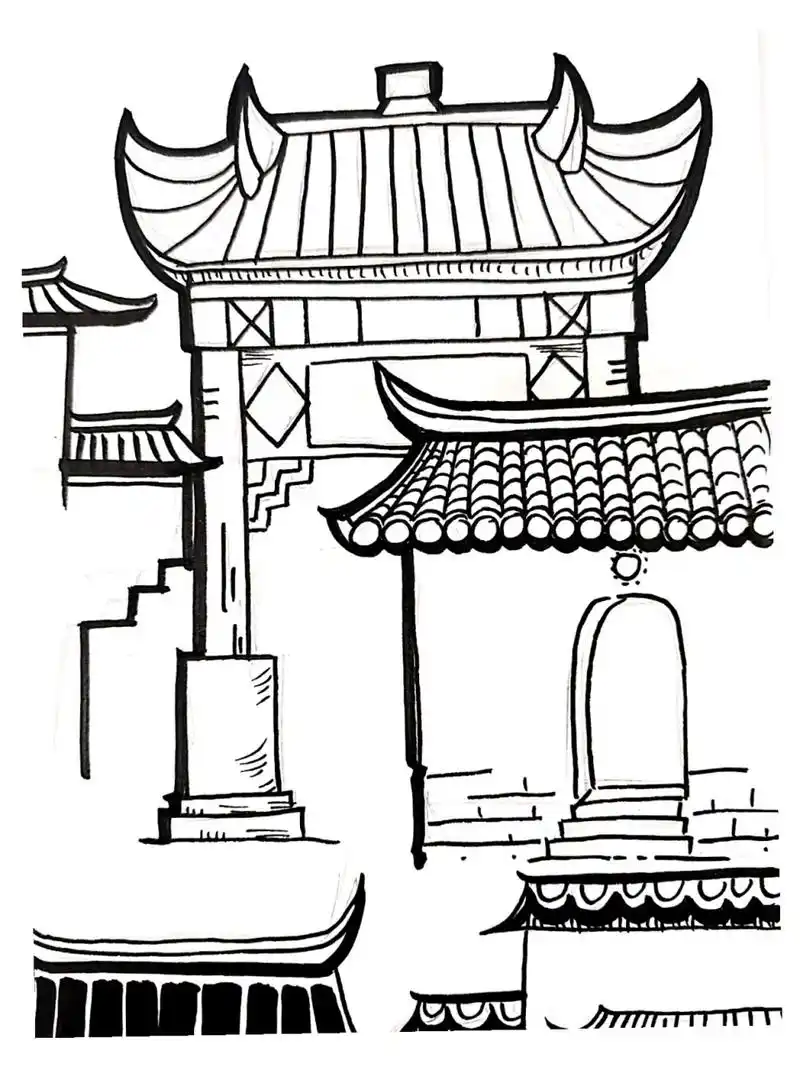 教师考编|技能题 徽派建筑元素 简化 都是简化了的形象,比较好记,用笔