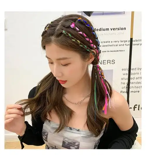 儿童编发彩绳嘻哈脏脏辫发绳夏季长丝带辫子头绳编头发的彩带头饰