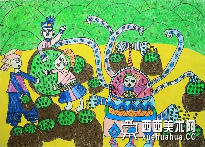 优秀儿童获奖科幻画《仿真手摘茶叶机》赏析