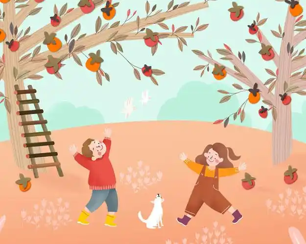 秋天风景儿童卡通插画psd素材