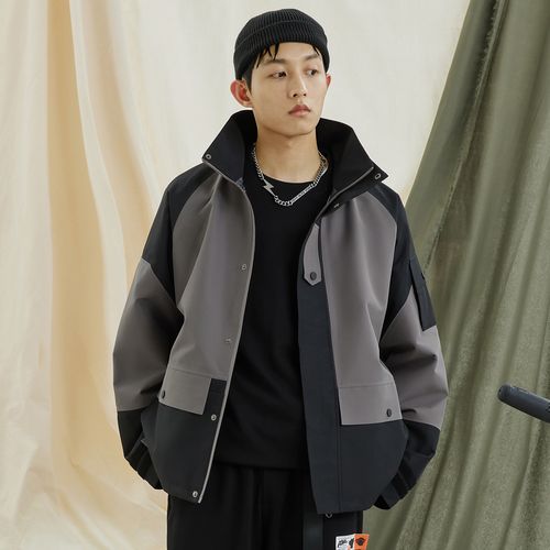 【潮流撞色拼接】春季装饰字母潮流休闲时尚百搭工装夹克男装外套