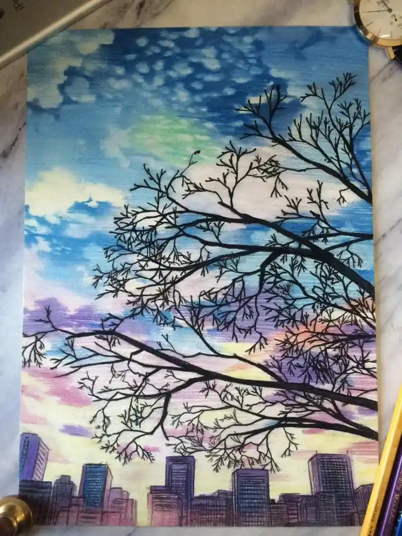 画画 #手绘 #风景画 #彩铅  - 抖音