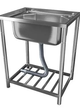 厨房304不锈钢洗菜盆水槽单槽双槽加厚大号家用带支架一体洗手盆