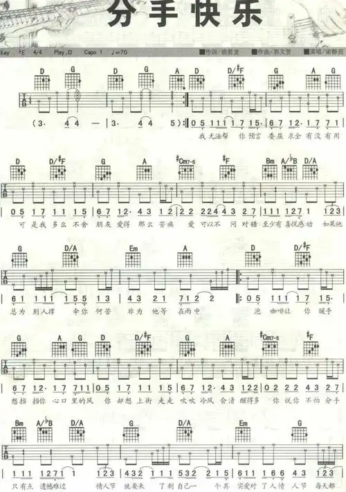 分手快乐吉他谱 梁静茹_吉他谱_歌词曲谱