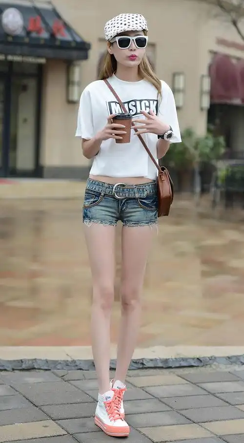 902新款短裤女夏2017新款怀旧色简约时尚牛仔裤短裤韩版紧身弹力短