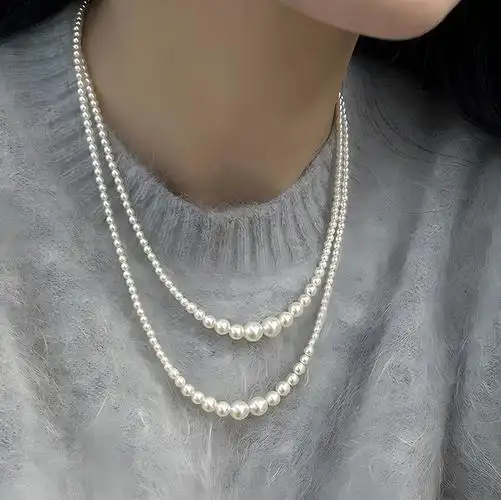 小米珠珍珠项链女长款双层叠戴锁骨颈链轻奢小众高级感毛衣链新款