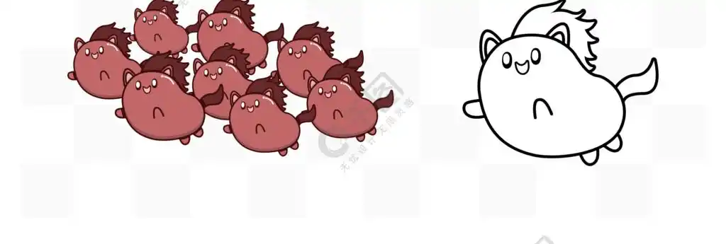 十二生肖可爱萌马八骏图矢量插画png线稿