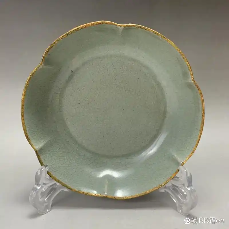 北宋宝丰清龙寺蝉翼纹开片官汝窑葵口洗(金标)古董官汝窑