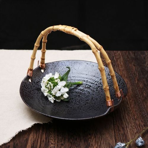 日式陶瓷提盘餐厅寿司店餐具摆盘竹提手吊盘水果盘刺身盘意境菜盘