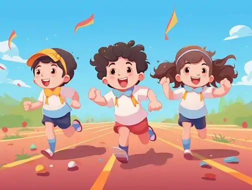 小孩子玩耍彩带气球简单背景场景插画海报人物插画运动会健身体育比赛