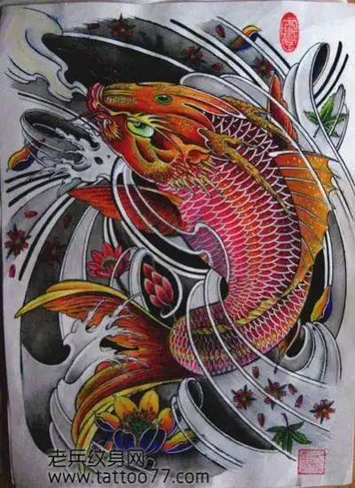 满背鲤鱼纹身图案