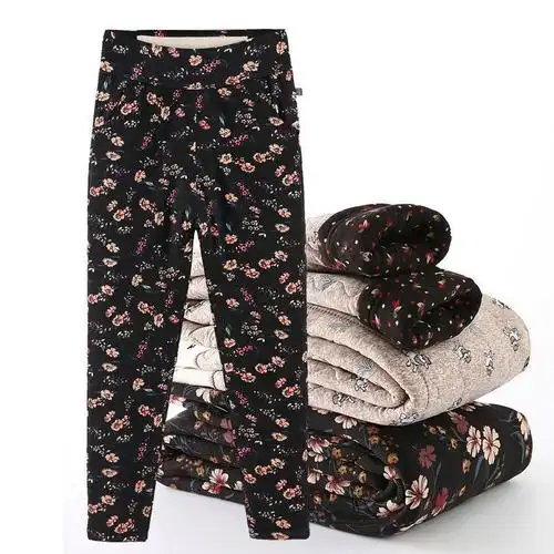 女冬季驼绒棉裤中老年三层加绒加厚高腰大码宽松保暖裤妈妈花棉裤