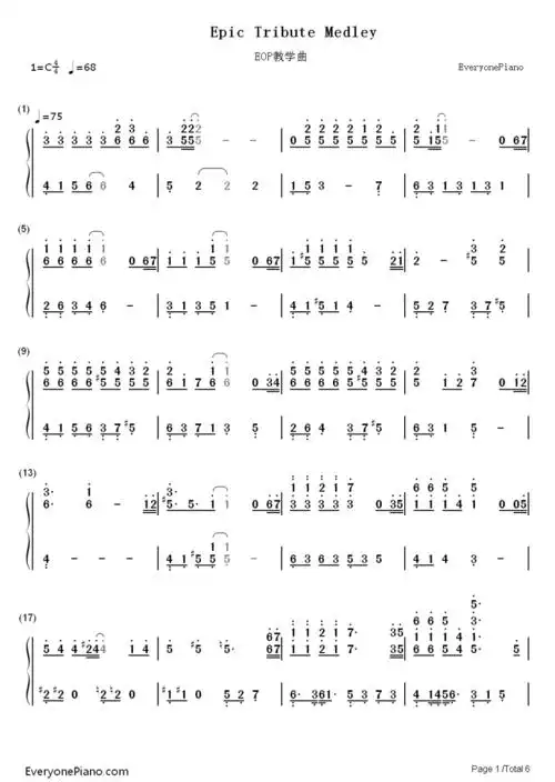 epic tribute medley-久石让(joe hisaishi)双手简谱预览1