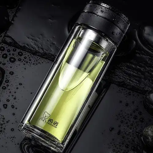 希诺双层茶水分离玻璃杯男女女士大容量杯子隔热玻璃杯