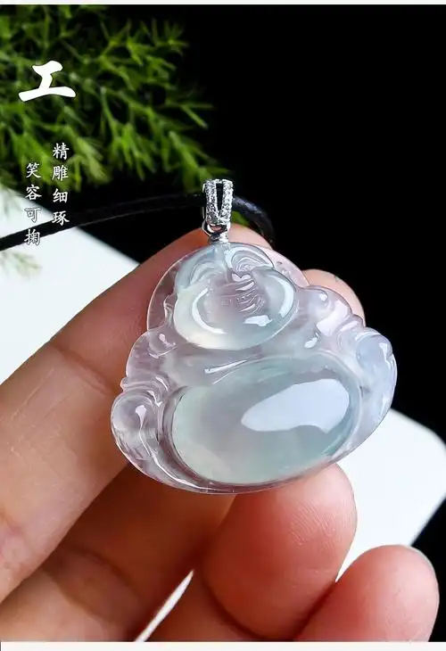 玉等我 翡翠佛公吊坠冰飘绿弥勒佛18k金镶玉天然玉石a货【图片 价格