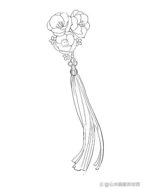 古风珠钗饰品头饰高清素材 白描黑白针管笔