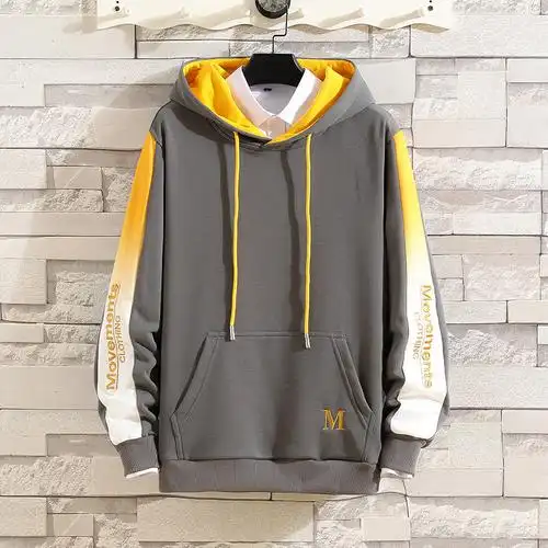 青少年长袖t恤男春秋季韩版潮流高中初中学生潮牌休闲连帽卫衣男卫衣