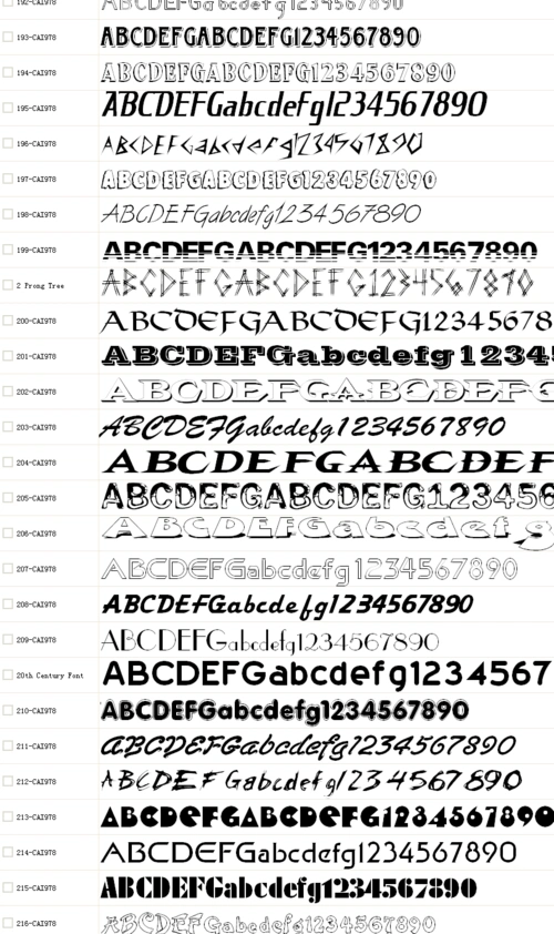 英文字体名称对照速查列表