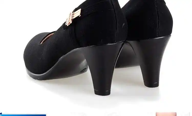 批发老北京布鞋 时尚中跟黑色工装鞋时装女鞋 防滑耐磨单鞋高跟鞋