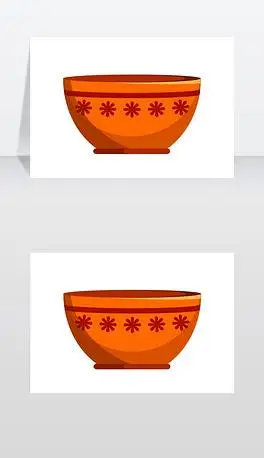 宽敞的陶瓷碗有小花图案和细条纹方便的白色矢量图