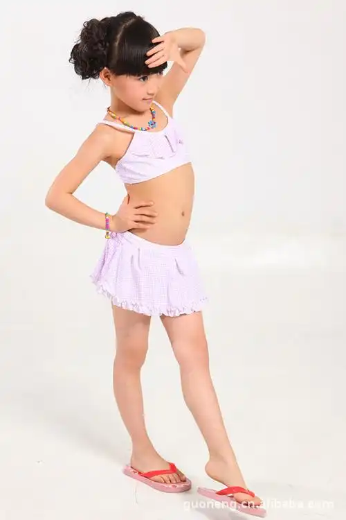 供应新款格子吊带分体儿童泳装 女童泳衣