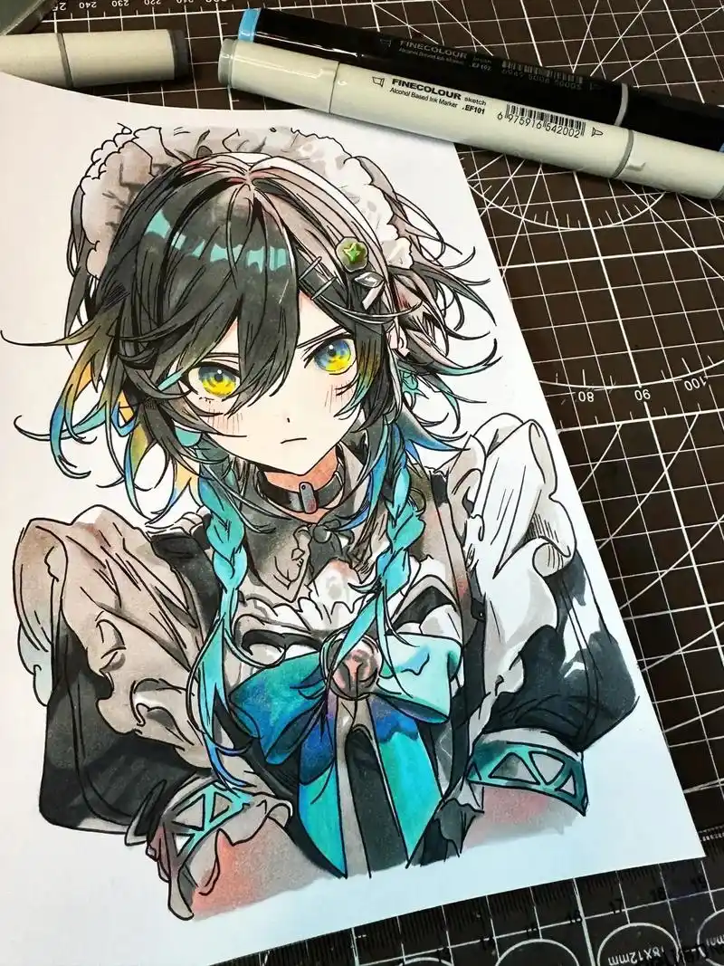 这幅摸完了!#马克笔手绘 #手绘动漫人物 #原 - 抖音