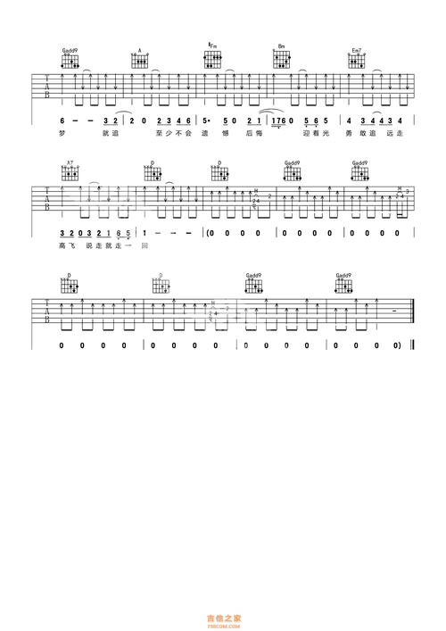 金志文 《远走高飞》吉他谱d调