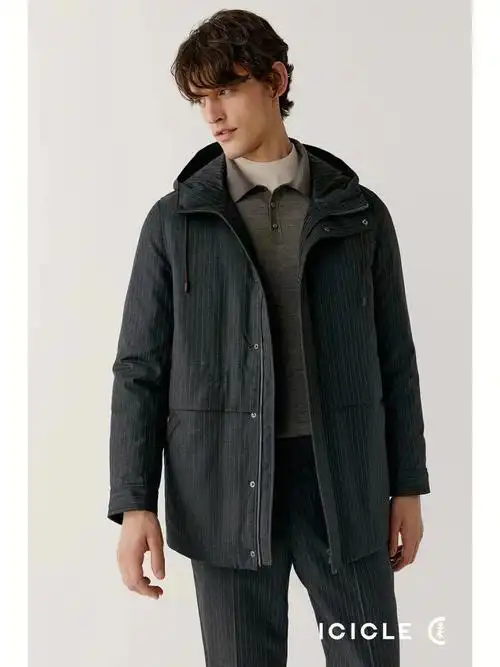 icicle之禾男装深灰色中长款羽绒服
