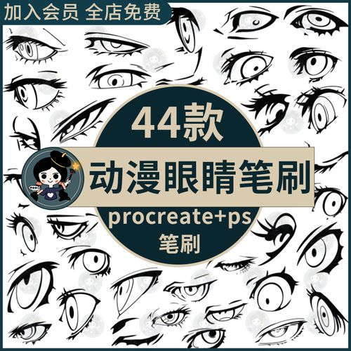 卡通动漫人物二次元眼睛绘画多角度线稿辅助线procreate/ps笔刷