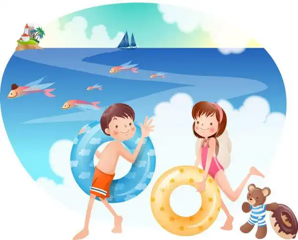 卡通人物游泳矢量图