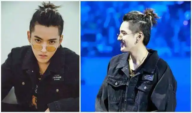 来看看kris吴亦凡,梳着丸子头,带着有型的眼镜,时酷时萌,凡凡真是百变