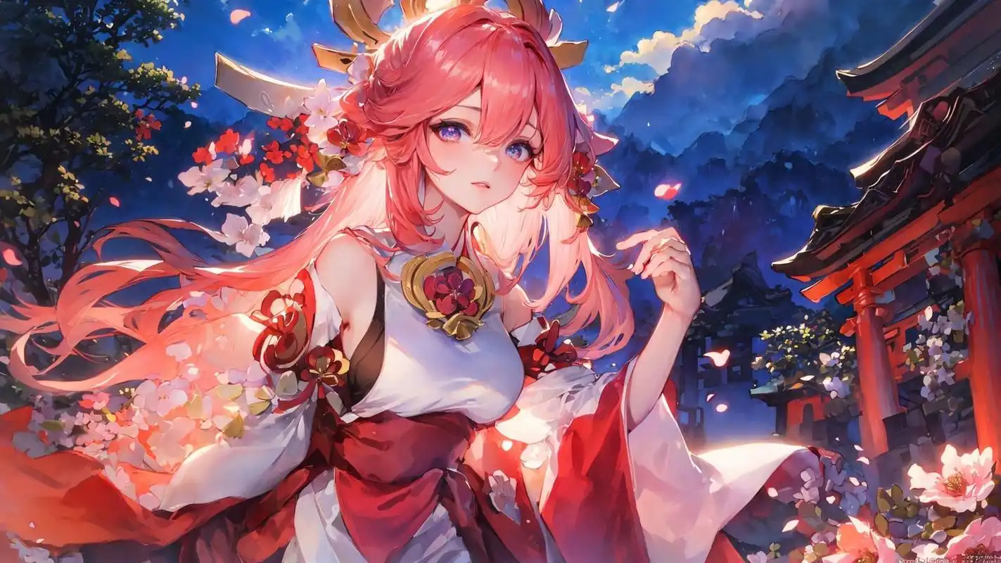 壁纸|原神 八重神子 横竖屏都有,1080p的 原图放爱发电了(同名)