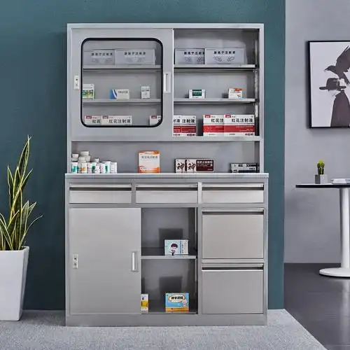 不锈钢西药柜带抽屉器械药品柜定做实验室移门储物无菌柜银白07mm