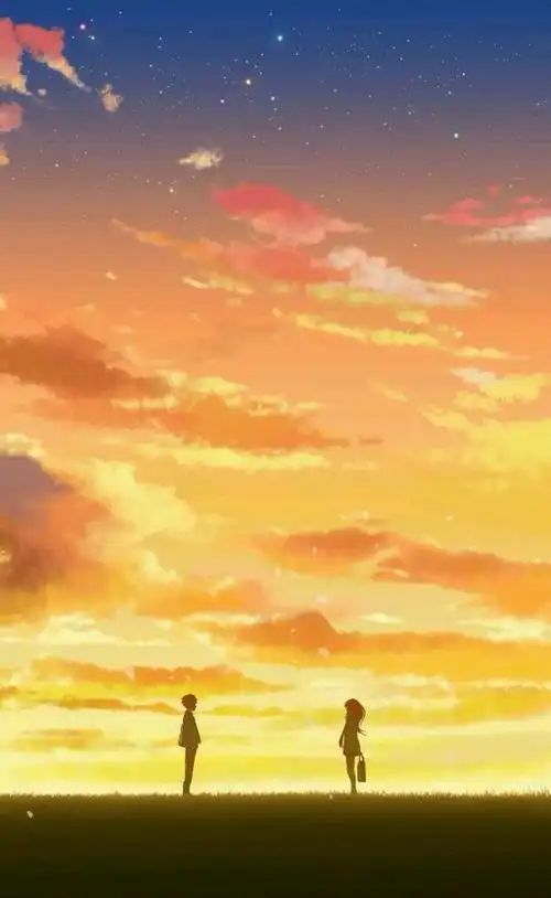 动漫 情侣 夕阳下